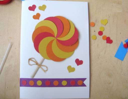 用彩色卡纸制作漂亮的棒棒糖贺卡可爱吗
