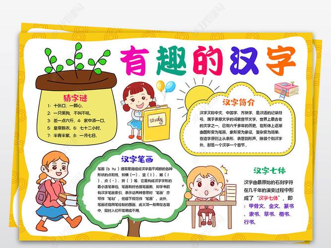 原创有趣的汉字学生电子手抄报读书汉字语文小报版权可商用
