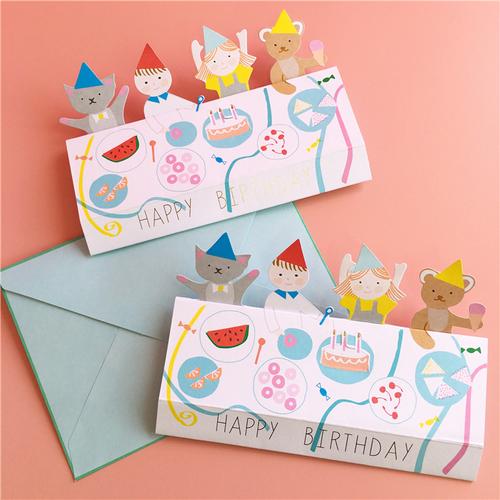 特价生日贺卡立体韩版动物贺卡立体生日蛋糕卡片留言创意祝福卡 可爱