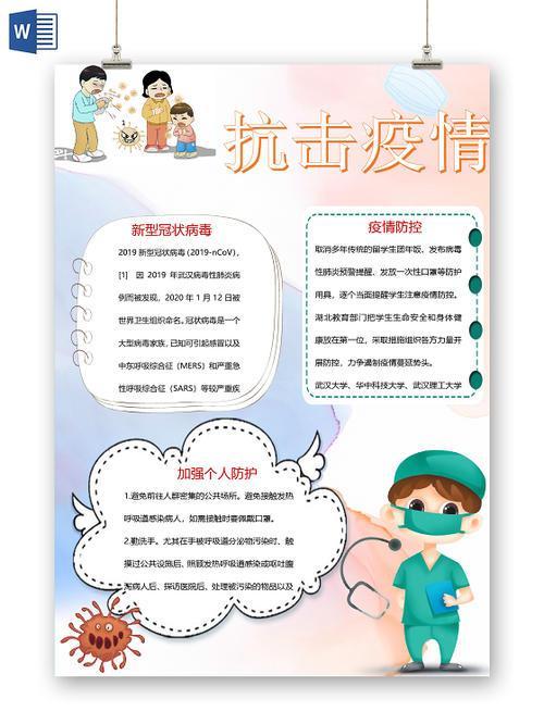 画报抗击疫情手抄报模板小学生中国武汉加油新型冠状肺炎病毒防疫控抗