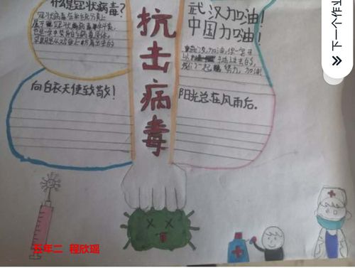 富路镇中心学校五年级组学生抗击疫情手抄报绘画作品