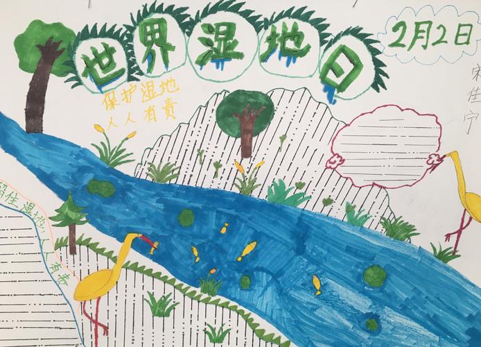 手抄报设计 写美篇以上孩子们的作品很好得突出了标题世界湿地日