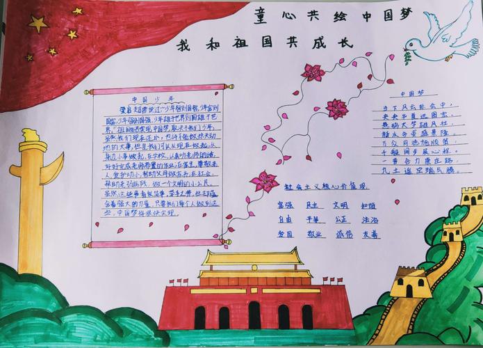 童心共绘中国梦我和祖国共成长东乌旗第一小学庆祝建国70周年手抄报