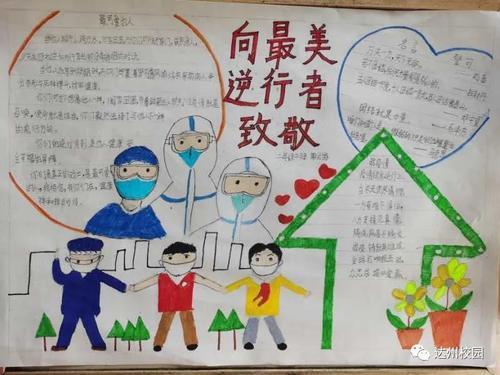 通川二小学生用手抄报表达对抗疫逆行者的敬意