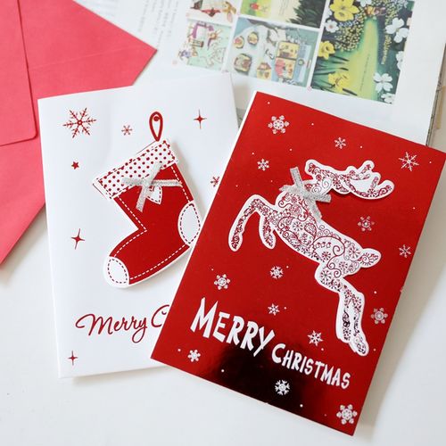 带信封 礼品卡 礼物卡 卡片 镭射圣诞小鹿立体圣诞贺卡