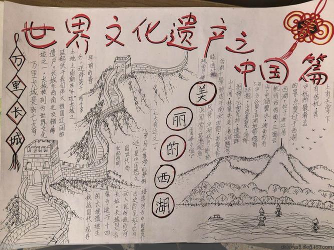 中国风保护中国文化遗产手抄报黑白线描小报