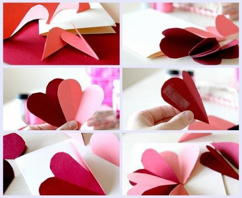 可以制作这款心形立体花朵贺卡哦 制作步骤 用红色或粉色纸板剪出