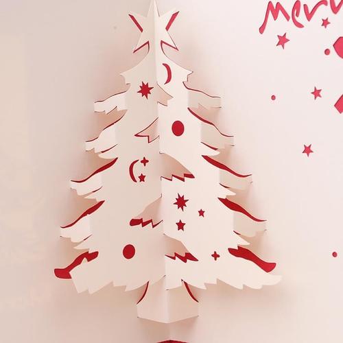 剪纸用品 立体手工折纸祝福卡片 品妮创意圣诞节平安夜雪松贺卡