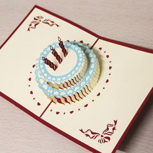 生日蛋糕 创意3d立体纸雕手工折纸型贺卡diy婚礼祝福礼品折纸大全生日