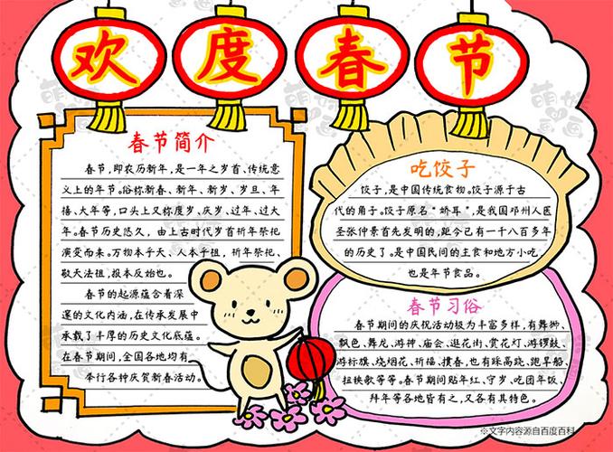 四写报头文字春节主题的手抄报可以用红色橙色黄色为主要色调.