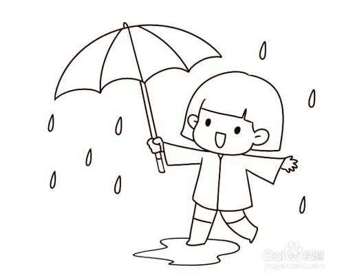 简笔画下雨天淋着雨的女孩6