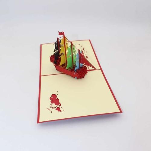 新款创意3d立体贺卡折纸帆船摆件商务节日贺卡