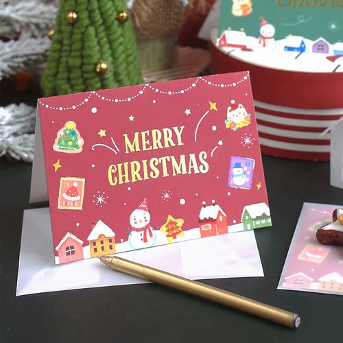 杂啊烫金卡带贺卡带折叠高档圣诞创意韩国插画贺卡