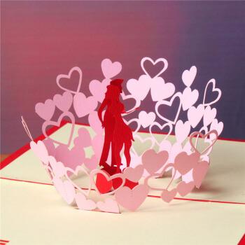 创意3d立体纸雕手工折纸型贺卡情侣礼品对折式祝福卡片 立体恋人 立体