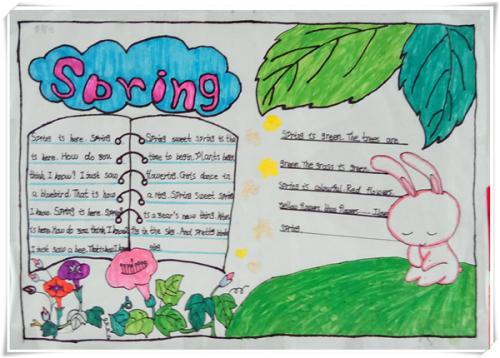新春天记詹家小学英语手抄报比赛五年级关于四季的色彩斑斓英语手抄报