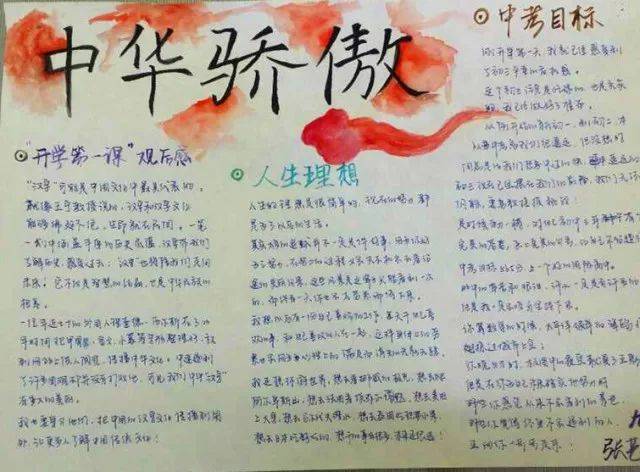 中华骄傲主题的手抄报共有三个模块分别是《开学第一课》观后感