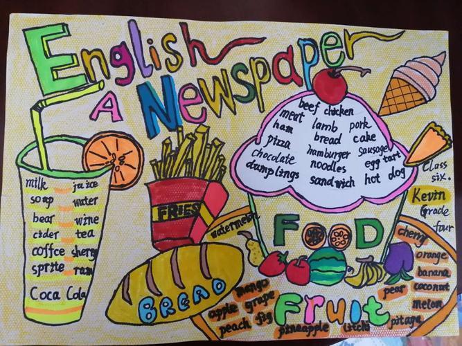 小学三年级手抄报-蒲城教育文学网英文美食手抄报教程好看的食物英语