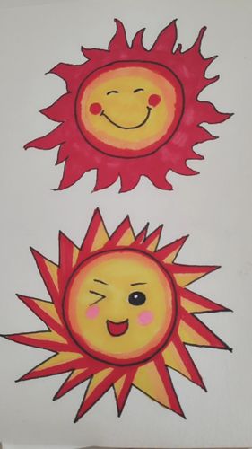 太阳的简笔画来喽还有两个没涂色图什么颜色好呢