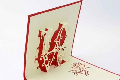 情人节情侣表白七夕浪漫创意3d纸雕卡片定制love立体贺卡 情人节情侣