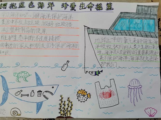 孩子们制作的海洋保护主题手抄报画的棒棒的内容也很精彩