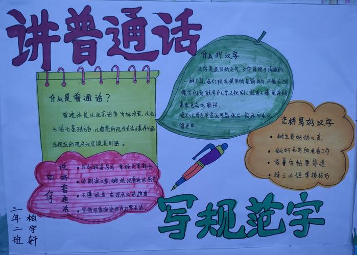 同学们用手抄报的形式宣传语言文字规范化的意义和同讲普通话的知要