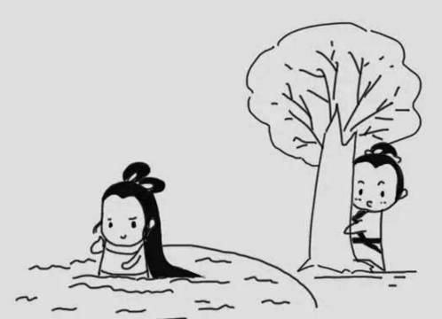 织女在河中洗澡的简笔画