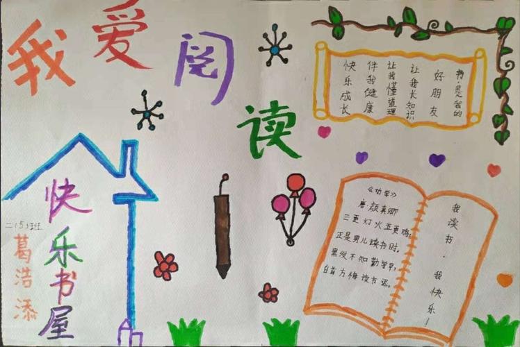 孩子们在家自觉开展课外阅读并精心绘制我爱阅读的手抄报.