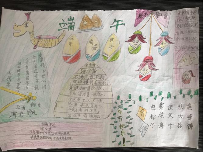 在端午时节二1班的孩子们用一幅幅绚丽多彩的手抄报来表达节日的自父