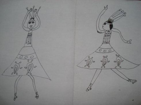 傣族姑娘跳舞简笔画图片