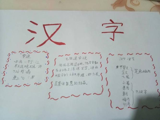 漂亮五年级趣味汉字手抄报学生生活手抄报我爱你中华的汉字的手抄报