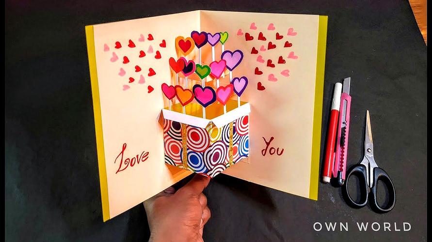 教你做一个漂亮的立体生日贺卡打开是爱心礼物手工diy