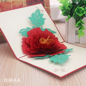 牡丹花贺卡 高档精致创意立体贺卡3d纸雕祝福花卉卡片 圣诞节礼物