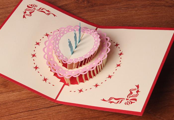 生日蛋糕 3d立体贺卡 创意手工纸雕卡片闺蜜朋友生日礼物