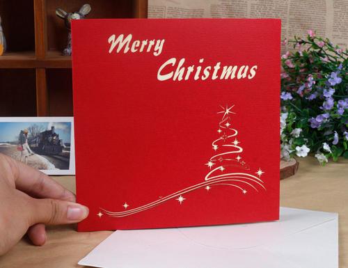圣诞树 圣诞大款圣诞贺卡hk-t145畅销欧美二折立体卡送同事员工祝福卡
