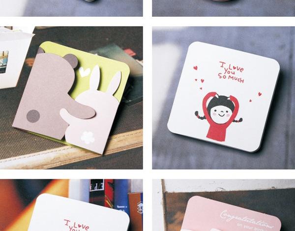 韩国doa 卡通祝福卡片生日节日通用贺卡道歉卡18款随机
