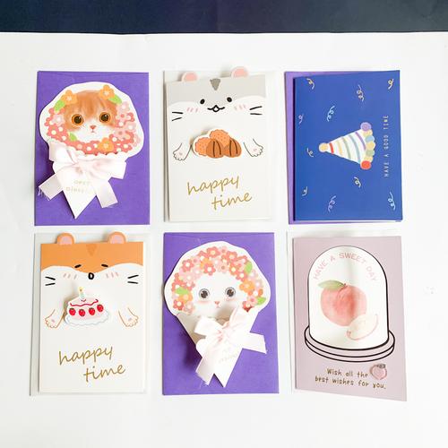 创意卡通贺卡 万用生日祝福卡片可爱猫咪感恩感谢贺卡 商务感恩卡