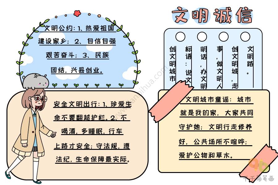 文明诚信手抄报文字素材2诚信是中华民族的传统美德是每个人安身