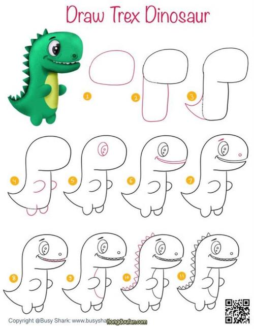 draw trex dinosaur 一步一步学习画恐龙简笔画