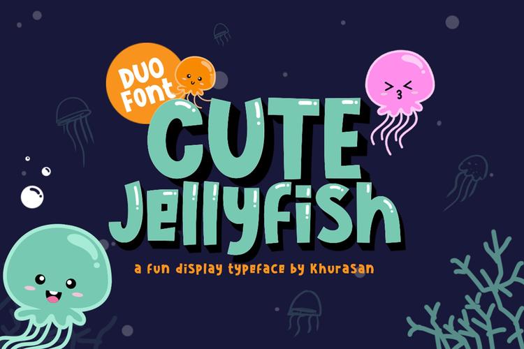 cute jellyfish字体支持多种语言适合于标志品牌贺卡海报和任何你