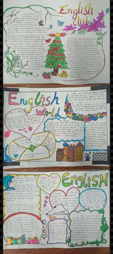 手抄报内容丰富形式多样展示了学生们用文字和绘画方式表达对英语的