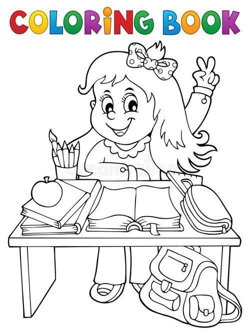 小女孩整理书桌简笔画