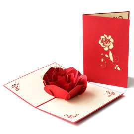 母亲节立体贺卡外贸创意祝福3d立体手工纸大玫瑰花纸卡片批发