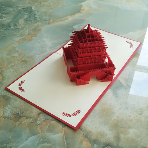 立体贺卡中国风城市景点旅游纪念镂空纸雕立体建筑贺卡 3d 西安钟楼