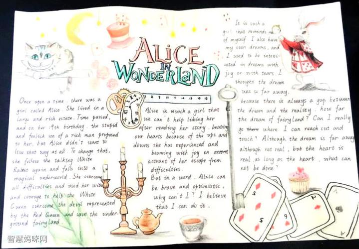 爱丽丝梦游仙境aliceinwonderland英语手抄报