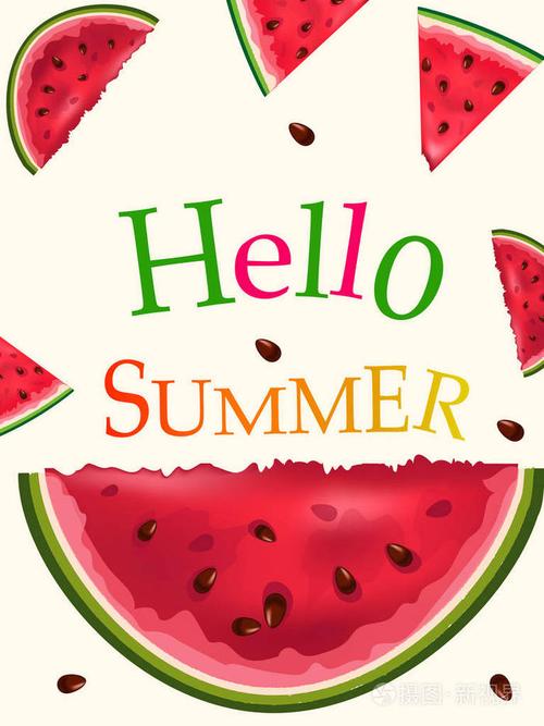 你好夏天.彩色西瓜水果贺卡刻字设计