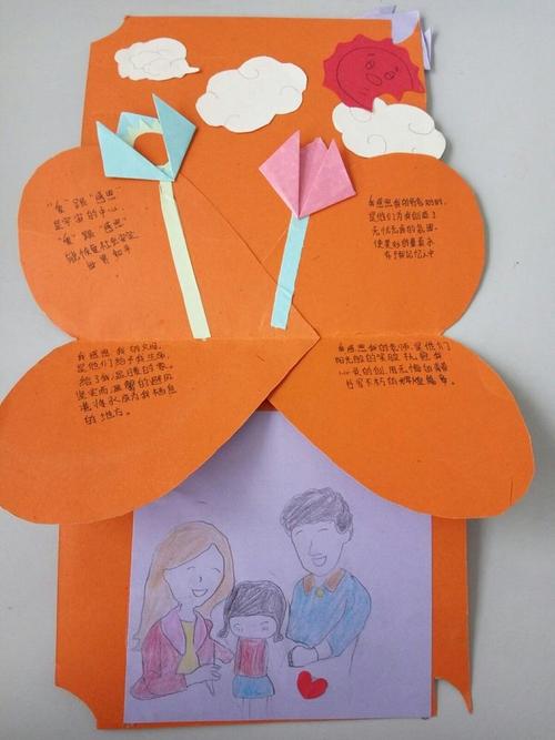 翻开贺卡幸福的一家人跃然纸上好有爱的画面.