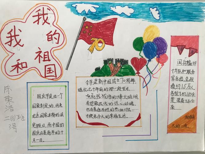 环湖东203班孩子们利用国庆假期观阅兵式写读后感画手抄报以自己