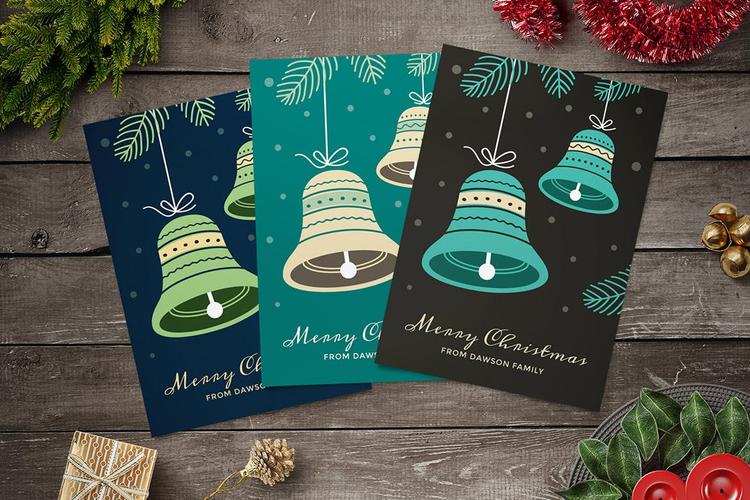 三款简约手绘图案圣诞节贺卡设计模板v2 christmas cards collection