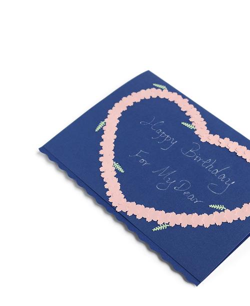 深蓝色手工贺卡送男朋友 情人节纪念礼物卡片商务实用创意爱心花环