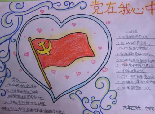 捧着中国心再画上党旗最后再涂上颜色这样 红色文化 手抄报就完成